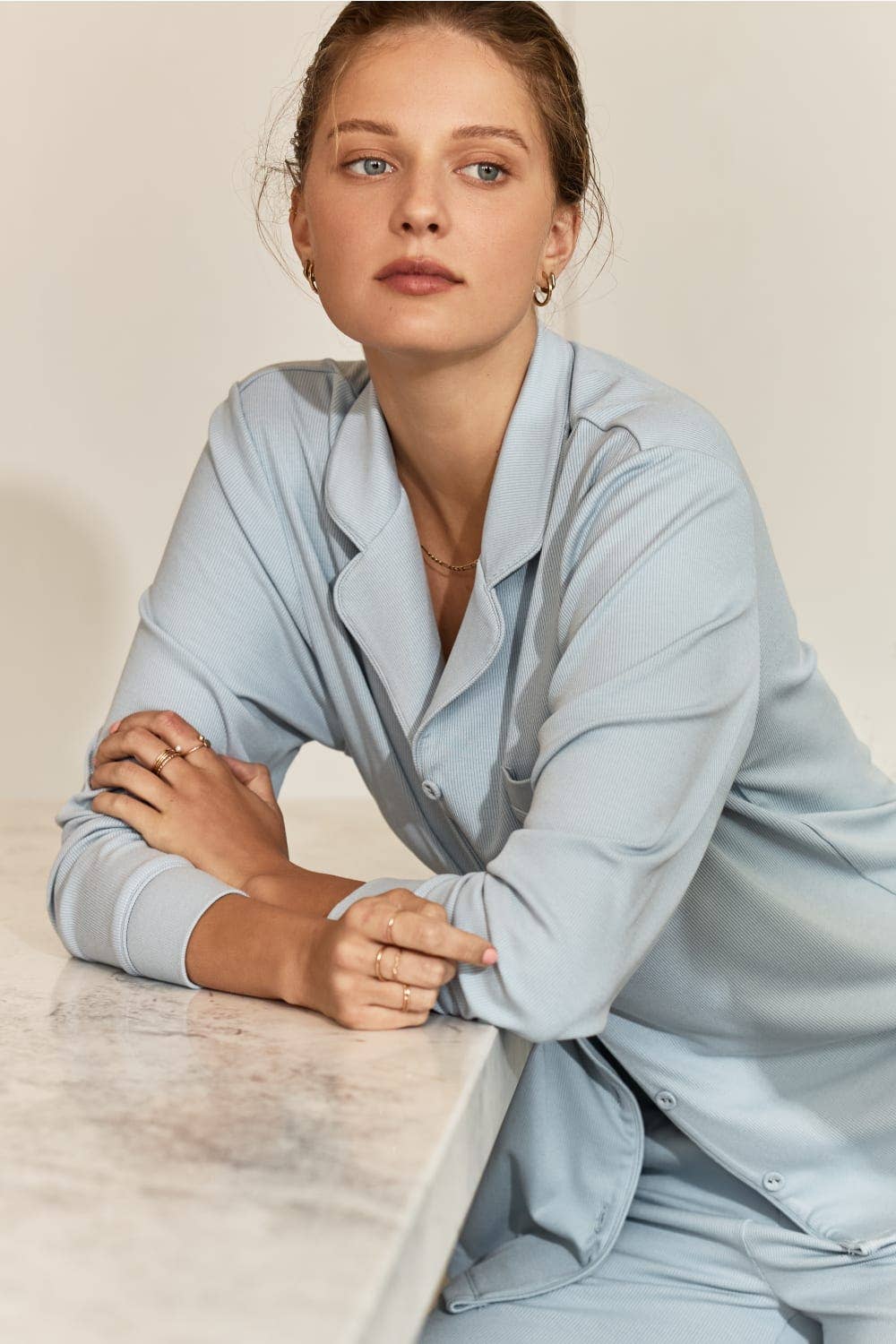 Ribbed Pyjama and Lounge Set - Emilia Powder Blue