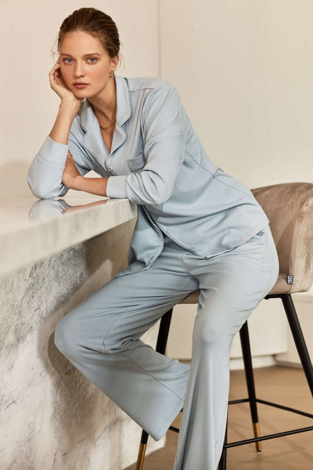 Ribbed Pyjama and Lounge Set - Emilia Powder Blue