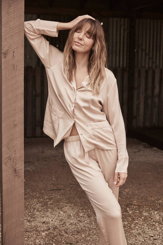 Satin Pyjama Long Set - Bailey Natural