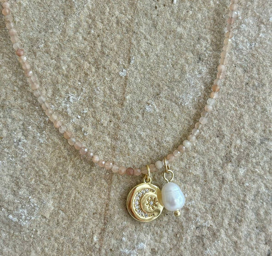 LUNA SHINE CHOKER [PINK MOONSTONE]